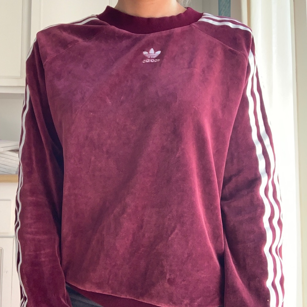 Adidas three stripe sleeve velvet pullover